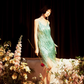 Shiny Bright Green Sequin A Line Spaghetti Strap Short Homecoming Dress Cocktail Dress SH3577