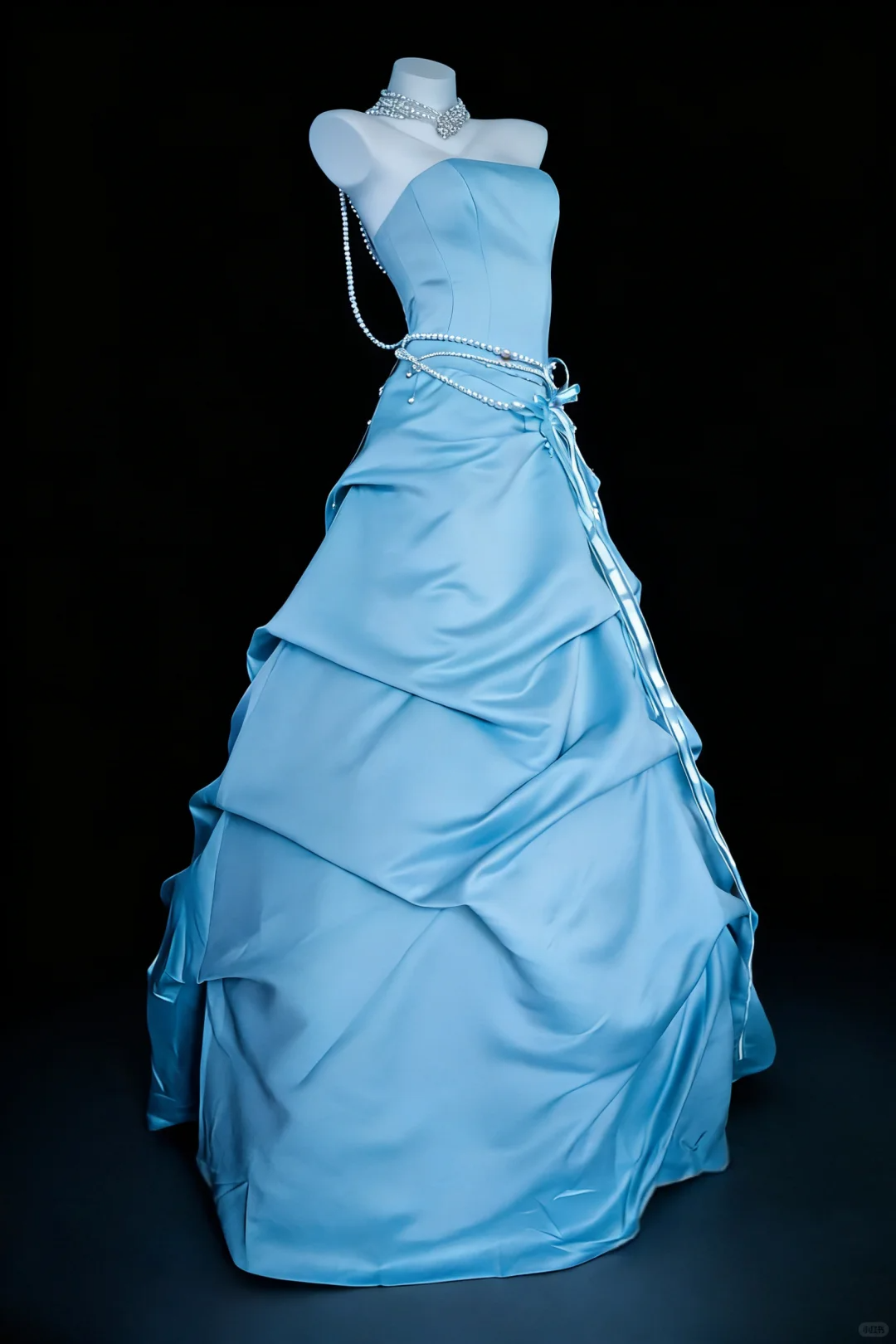 Cute Blue A Line Strapless Pleated Satin Long Graduation Prom Dress SH5287