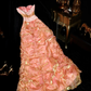 Vintage A Line Strapless Lace Pleated Organza Prom Dress Party Evening Dress SH5898