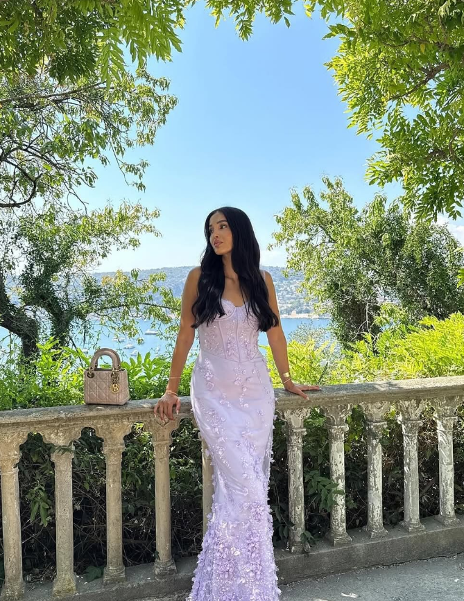 Romantic Purple Mermaid Straps Floral Beaded Satin Prom Dress SH5565