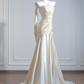 Ivory White Mermaid Spaghetti Straps Pleated Satin Long Prom Dress Party Dress SH4367