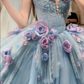 Blue Floral Ball Gown Sweetheart Neck Exquisite Beaded Tulle Long Prom Dress SH5031