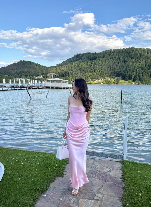 Pink Mermaid Strapless Corset Satin Prom Dress Vacation Dress SH6252