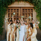 Backless A Line Round Neck Light Yellow Satin Long Bridesmaid Dress Evening Dress with Slit SH3274