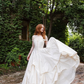 Retro Ivory A Line Off the Shoulder Pleated Satin Wedding Dress SH6085