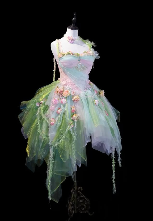 Sweety Green Ball Gown Spaghetti Strap 3D Floral Tulle Short Prom Dress Homecoming Dress SH6441