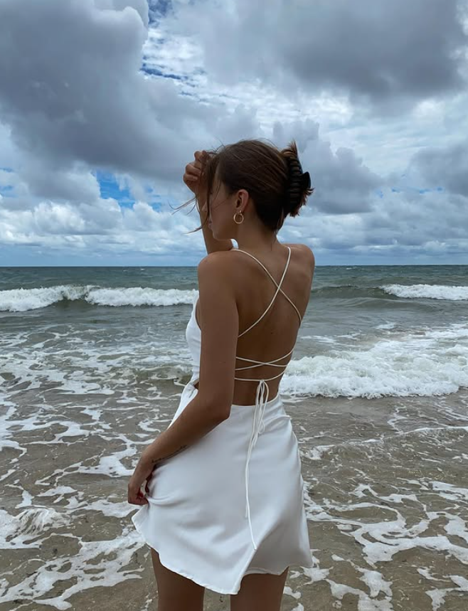 Simple White A Line Spaghetti Straps Satin Short Prom Dress Homecoming Dress Outfits SH7214