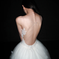 Backless Unique Ball Gown Straps White Lace Applique Tulle Long Wedding Dress SH6618