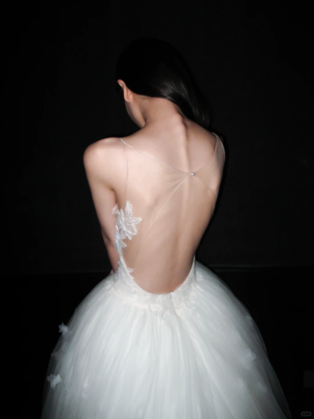 Backless Unique Ball Gown Straps White Lace Applique Tulle Long Wedding Dress SH6618