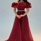 Burgundy A Line Off the Shoulder Beaded Organza Prom Dress Wedding Guest Dress SH6015
