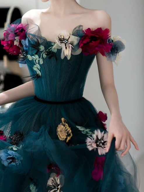 Pink Off The Shoulder Tulle Appliques Ball Gown ,Pretty A Line Formal Prom Dress Y8374 main image 0