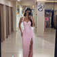 Gentle Sheath Halter Pink Lace Long Prom Dress with Slit SH5302