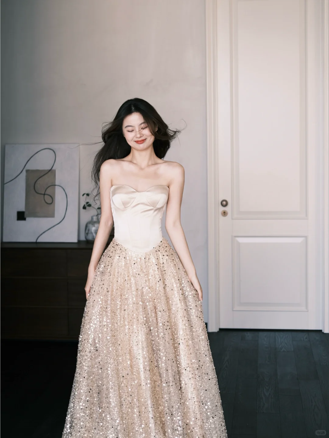 A Line Sweetheart Neck Champagne Satin Sequin Prom Dress Party Dresses SH4593