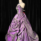 Vintage Ball Gown Strapless Floral Dark Purple Satin Prom Dress Graduation Prom Dress SH5493