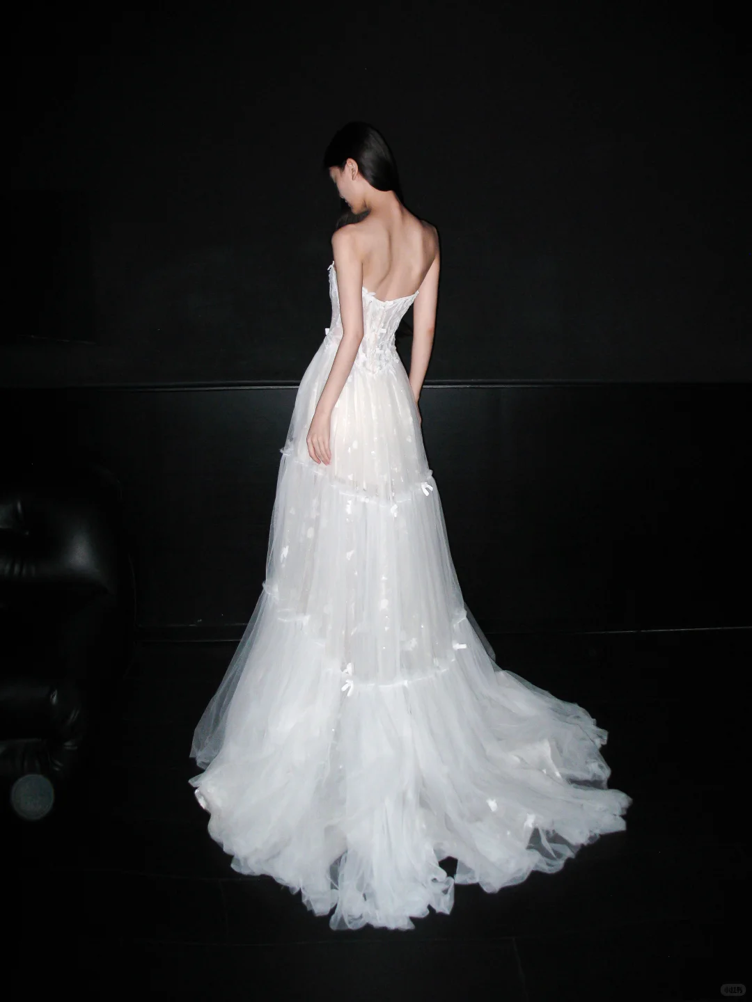 New A Line Strapless White Appliques Tulle Long Wedding Dress SH8883