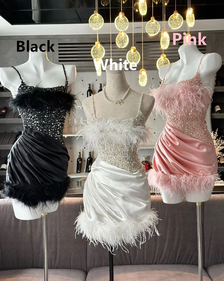 Glitter Sequins Spaghetti Straps Homecoming Dresses With Feather  SH1334