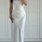 High-class Sheath Straps White Satin Long Prom Dress Evening Dress SH7294