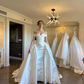 Ball Gown Off the Shoulder Pleated White Simple Satin Long Wedding Dress SH4757