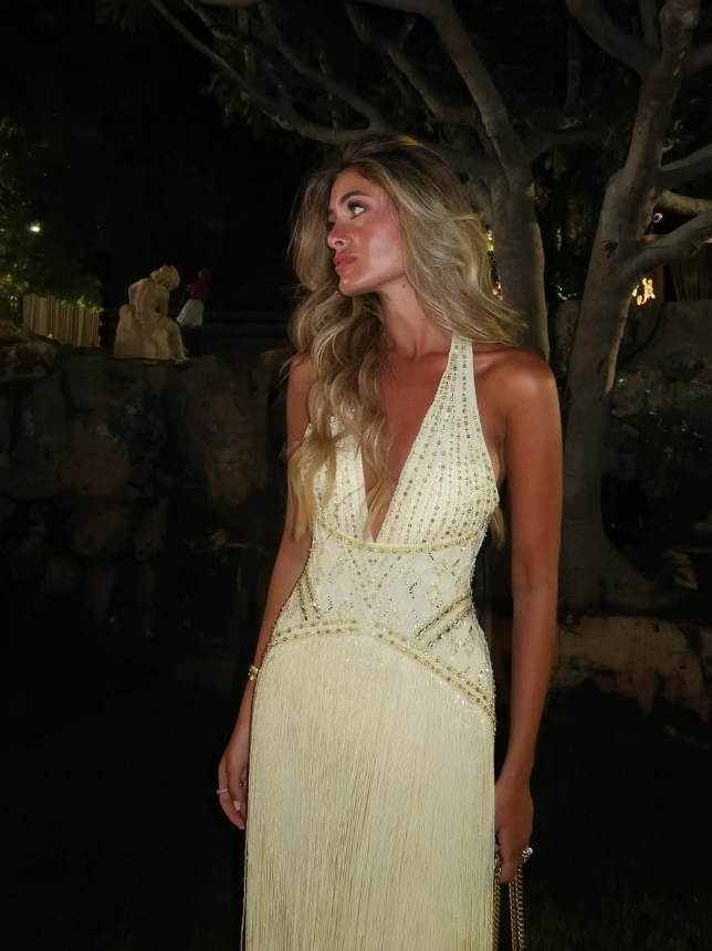 Light Yellow Tassel Exquisite Beaded A Line V Neck Backless Long Prom Dress SH5357