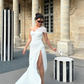 Flowy White Sheath One Shoulder Chiffon Slit Long Prom Dress Party Dress SH6425
