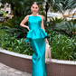Elegant Sheath Spaghetti Strap Blue Satin Open Back Prom Dress Evening Dress SH2061