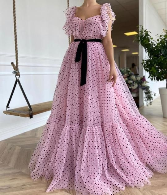 Cute Polka Dot Evening Dress Princess Tulle Long Prom Dress SH745