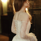Elegant White A Line Long Sleeve Lace Long Train Prom Dress Evening Dress SH6698
