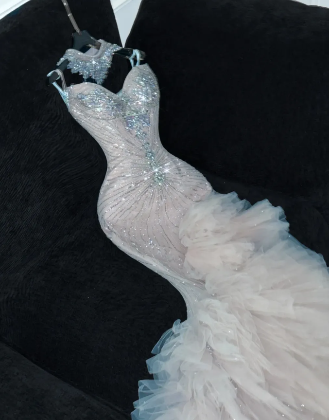 Mermaid Beaded Sweetheart Neck Tulle Long Prom Dress Evening Dress Party Dress SH3615