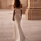 Classy Mermaid Off the Shoulder Pleated White Satin Backless Wedding Dress SH7353
