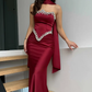 Red Sheath Strapless Exquisite Beaded Satin Prom Dress Evening Dress SH5415