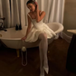 Cute A Line Straps Corset Ivory Satin Short Homecoming Dress Birthday Dress SH1922