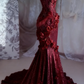 Shiny Burgundy Mermaid Halter Appliques Ruffle Sequin Long Prom Dress SH5426