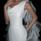 Unique A Line Spaghetti Strap White Ruffle Tulle Satin Long Train Wedding Dress SH8903