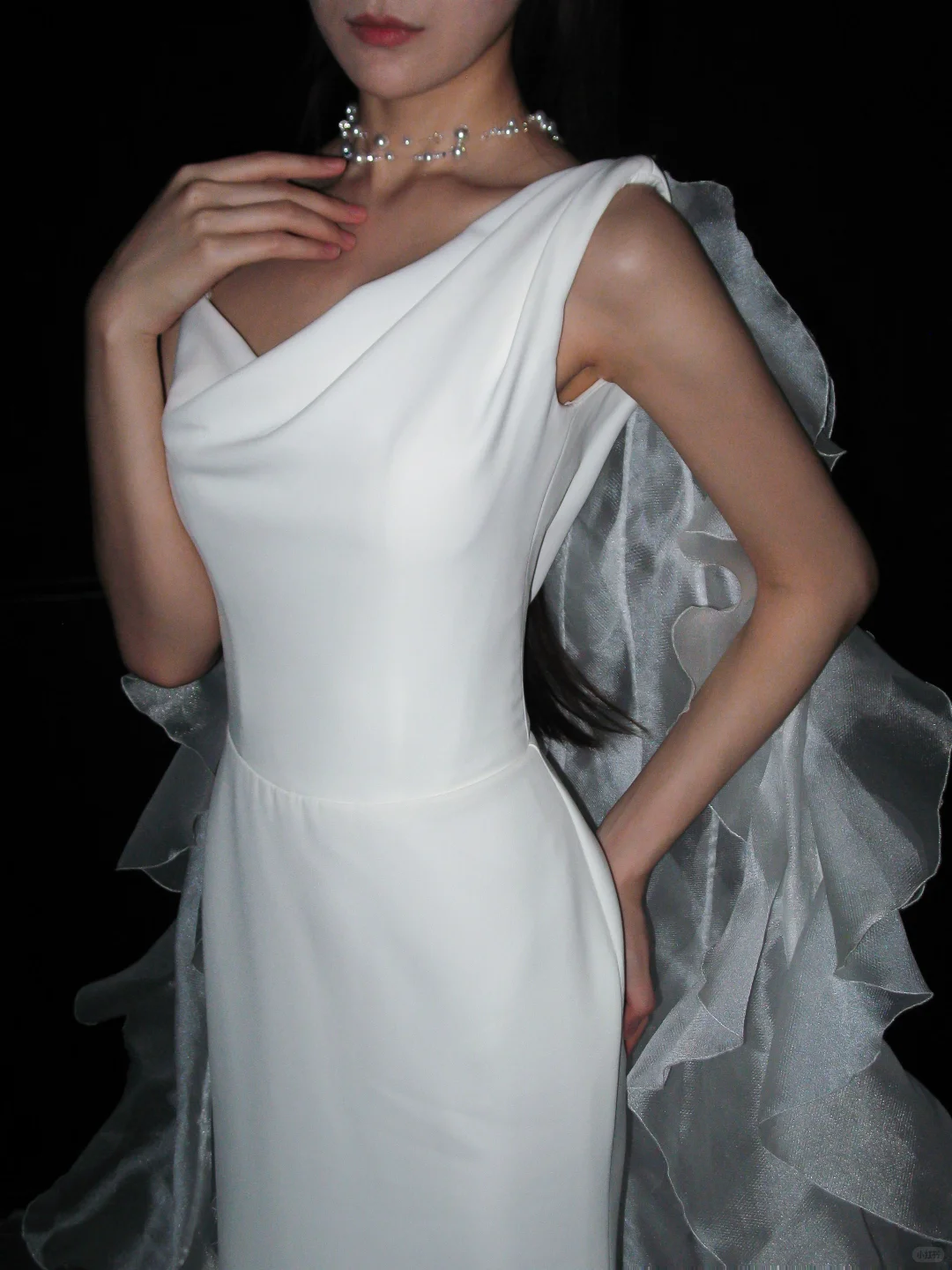 Unique A Line Spaghetti Strap White Ruffle Tulle Satin Long Train Wedding Dress SH8903