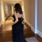 Black Mermaid Strapless Layered Tulle Long Prom Dress Evening Dress SH1792