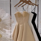 Yellow A Line Spaghetti Straps Print Satin Short Homecoming Dress Outfits SH6225