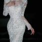 Stunning Mermaid Long Sleeve Beaded White Lace Backless Long Sweep Wedding Dress SH5232