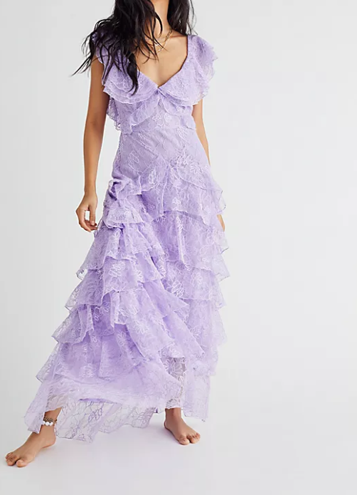 Lilac Long Prom Dress Layed Lace Evening Dress SH613