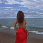 Red A Line Halter Satin Open Back Long Prom Dress SH4576