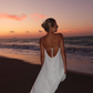 Flowy A Line Halter White Chiffon Open Back Prom Dress Vacation Dress SH4619
