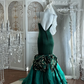 Vintage Emerald Mermaid Straps Pearl Beaded Satin Prom Dress Sweet 16 Dress SH5781