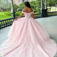 Pink Tulle Applique Long Prom Dress Quinceanera Dress Ball Gown SH970