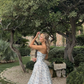 Cute A Line Sweetheat Neck Print Floral Blue Satin Long Prom Dress Evening Dress SH2105