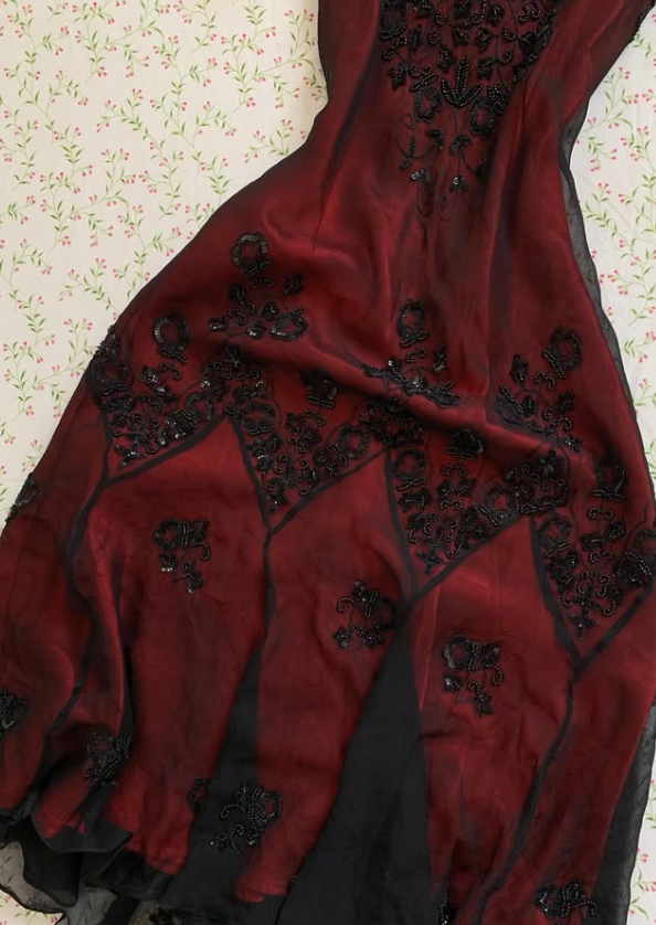 Vintage Black Chiffon Beaded Burgundy Satin Short Prom Dress Homecoming Dress SH7417