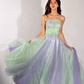 Fantastic A Line Strapless Exquisite Beaded Green Purple Tulle Prom Dress Evening Dress SH6752