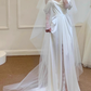 Gentle White A Line Long Sleeve Sequin Lace Satin Evening Dress Party Dress Wedding Dress SH3476