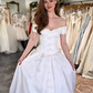 Retro Gentle A Line Off the Shoulder Bow Satin Long Wedding Dress SH6093