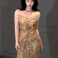 Golden Butterfly Mermaid Strapless Sequin Prom Dress Party Dress SH4076