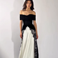 Classic Black-white A Line Straps Velvet Satin Lace Prom Dress Evening Dress SH6757