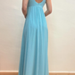 2025 New A Line Spaghetti Strap Beaded Sequin Blue Chiffon Prom Dress Evening Dress SH2224